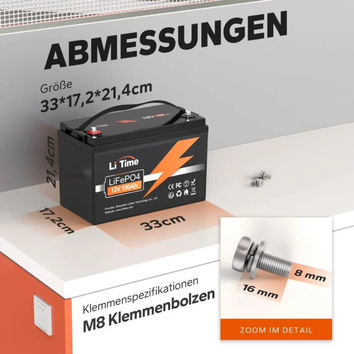 LiTime 12V 100Ah LiFePO4 Deep-Cycle Batterie - Image 3